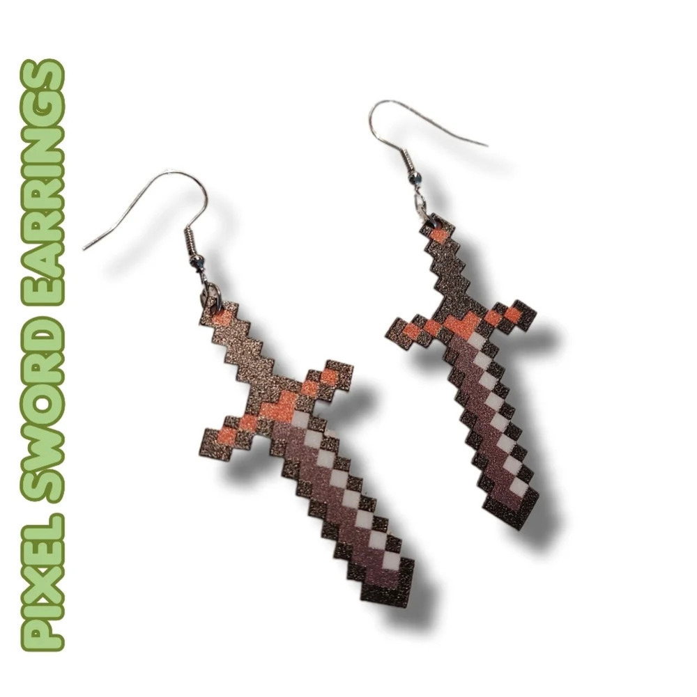 Gamer Pixel Acrylic Sword Dangle Earrings